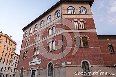 Typical Italian buildings and street view in Milan, Lombardy Italy Editorial Stock Photo