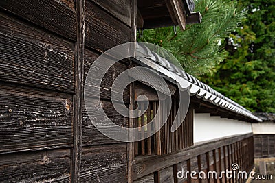 Traditional Japanese architecture and design. Wooden and plaster outer wall. Stock Photo