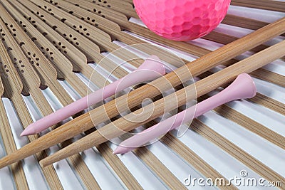 Typical Japanese hand fan, chopsticks and golf equipments Stock Photo