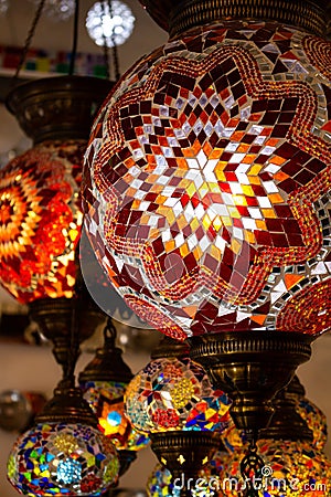 Typical lamps of Turkey. Colorful antique lamps. Lamps of Ramadan Stock Photo