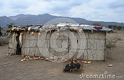 Typical Maasai tribe clay house in Kenya, Africa Editorial Stock Photo