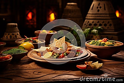 Typical Mexican cuisine and pyramid Stock Photo