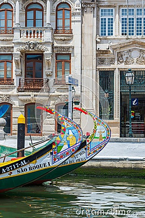 Typical Moliceiro boat of Aveiro. Portugal. Editorial Stock Photo
