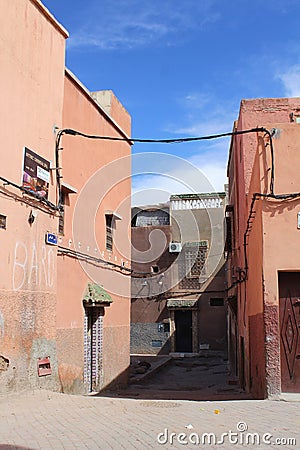 Moroccan city houses in old town of Marrrakesh - typical architecture Stock Photo