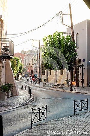Typical narrow Greek streets in small country Editorial Stock Photo