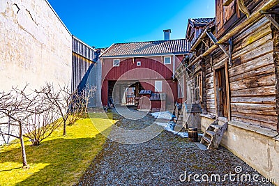 Typical norwegian architecture in the urban section of the Trondelag folk museum in Trondheim, Norway Stock Photo