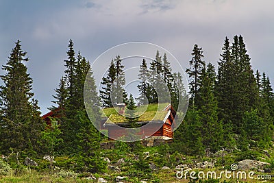 Typical norwegian holiday house, hytte Stock Photo