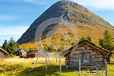 Typical norwegian mountain village scenery Stock Photo