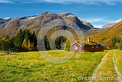 Typical norwegian mountain village scenery Stock Photo