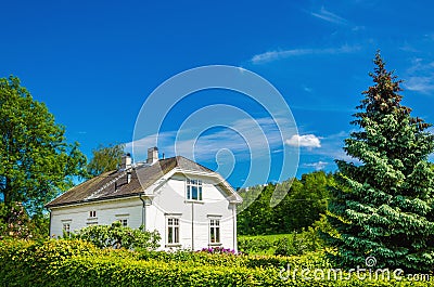 Typical Norwegian wooden white house Oslo, Norway Stock Photo