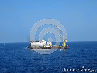 A typical Offshore Accommodation and Work Barge in the Oil and Gas industry. Offshore Accommodation Barge to serve as an offshore. Stock Photo