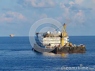 Offshore Accommodation Barge to serve as an offshore hotel to personnel and crew. Stock Photo