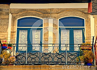 Typical old balcony, Porto, Portugal Stock Photo