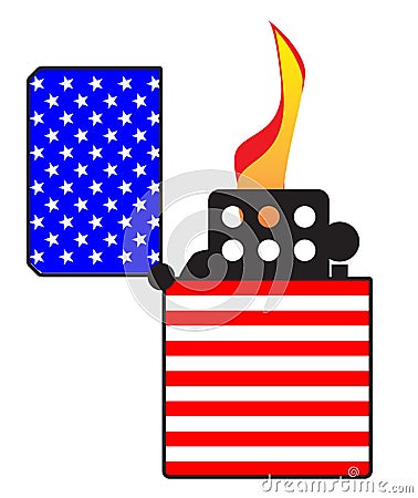 Stars And Stripes Flag Open Cigarette Lighter Vector Illustration