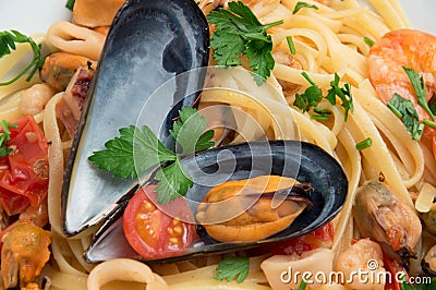 `Spaghetti allo scoglio` - Italian food Stock Photo