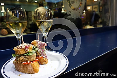 Typical pintxos and wine tour in Bilbao Stock Photo