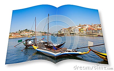 Typical portuguese wooden boats, called barcos rabelos, used in the past to transport the famous port wine Porto-Oporto-Portugal- Stock Photo