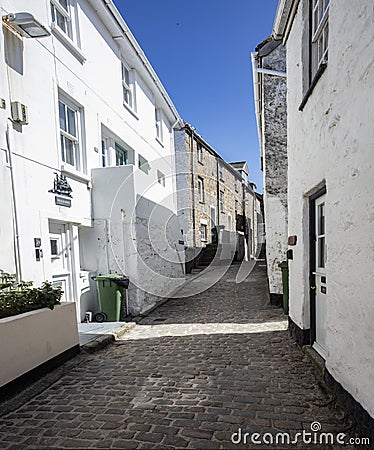 A typical quaint street in St Ives Cornwall Editorial Stock Photo