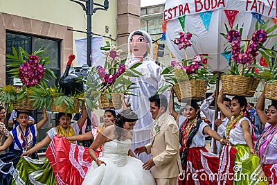 Typical Regional Mexican Wedding Parade know as Calenda de Bodas - Oaxaca, Mexico Editorial Stock Photo