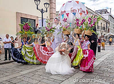 Typical Regional Mexican Wedding Parade know as Calenda de Bodas - Oaxaca, Mexico Editorial Stock Photo