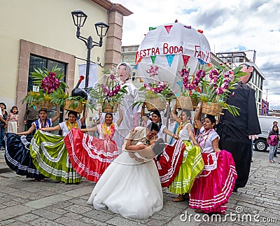 Typical Regional Mexican Wedding Parade know as Calenda de Bodas - Oaxaca, Mexico Editorial Stock Photo