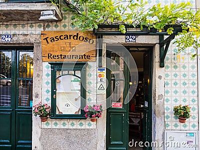 Typical restaurant in the Old Town of Lisbon Editorial Stock Photo