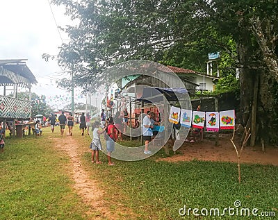 A typical scene in an Amazonian village in the Amazon basin. Editorial Stock Photo