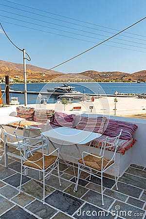 Typical seaside restaurant on Serifos Island. Greece Stock Photo