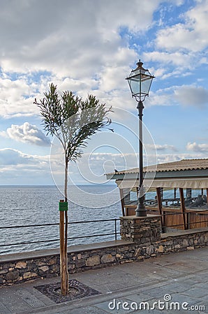 Typical seaside restaurant of Camogli, Liguria, Italy Stock Photo