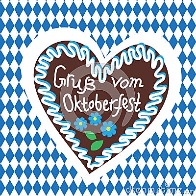 Typical souvenir at the Oktoberfest in Munich -gingerbread-heart, lebkuchenherz. Vector Illustration