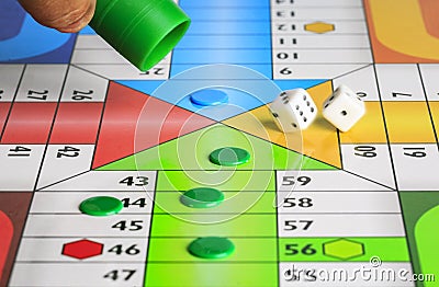 Typical spanish board game parchis Stock Photo