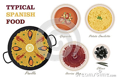 Typical Spanish Food. Gazpacho, Potato Omelet, Iberian Ham, Ol Stock Photo