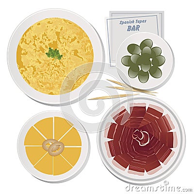 Typical Spanish Food. Tapas. Cheese, Potato Omelet, Iberian Ha Stock Photo