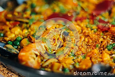 Typical spanish paella with seafood Stock Photo