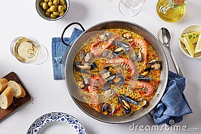 Typical spanish seafood paella Stock Photo