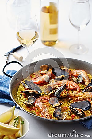 Typical spanish seafood paella Stock Photo
