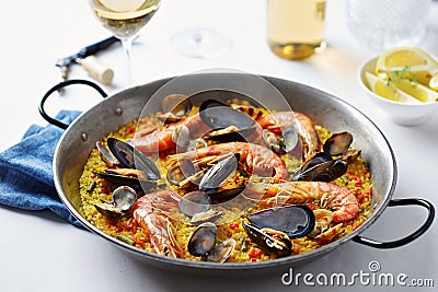 Typical spanish seafood paella Stock Photo