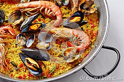 Typical spanish seafood paella Stock Photo