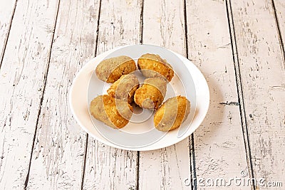 Typical Spanish tapa of croquettes stuffed with bÃ©chamel Stock Photo