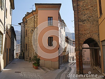 Typical street in Bobbio. Stock Photo