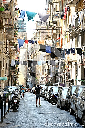 Typical streets in Naples , Italy Editorial Stock Photo
