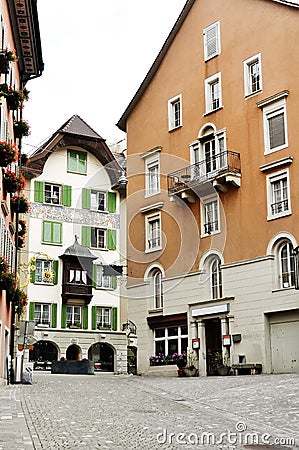 Typical swiss houses in Bremgarten, Switzerland Stock Photo