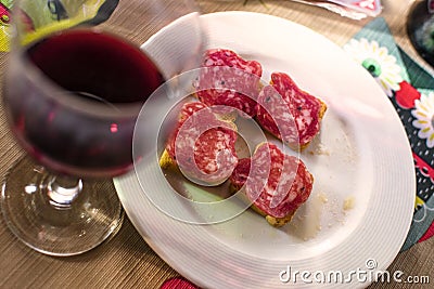 Typical tapa of spicy sausage from Catalonia Stock Photo