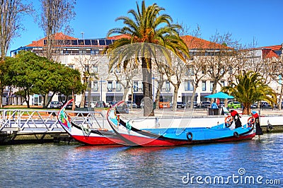 Typical Traditional boats in Vouga river. Aveiro Stock Photo