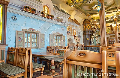 Typical traditional german restaurant in Bavaria. Editorial Stock Photo