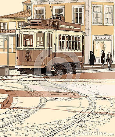 Typical tramway in Porto - Portugal Vector Illustration