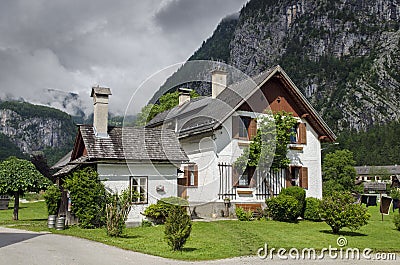 Typical vintage authentic houses in Hallstatt, Austria. Editorial Stock Photo