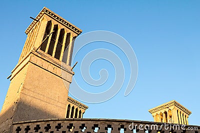 Typical Windtower made of clay taken in the streets of Yazd, iran. These towers, aimed at cooling down buildings in the desert Stock Photo