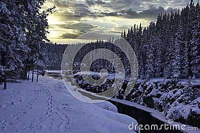Typical winter landscape of the Yukon River Stock Photo
