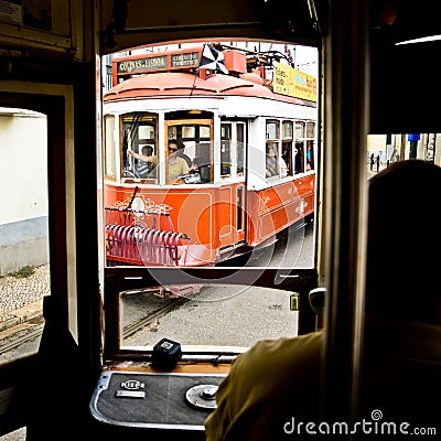 Typical yellow tram , Lisbon, Portugal. Editorial Stock Photo